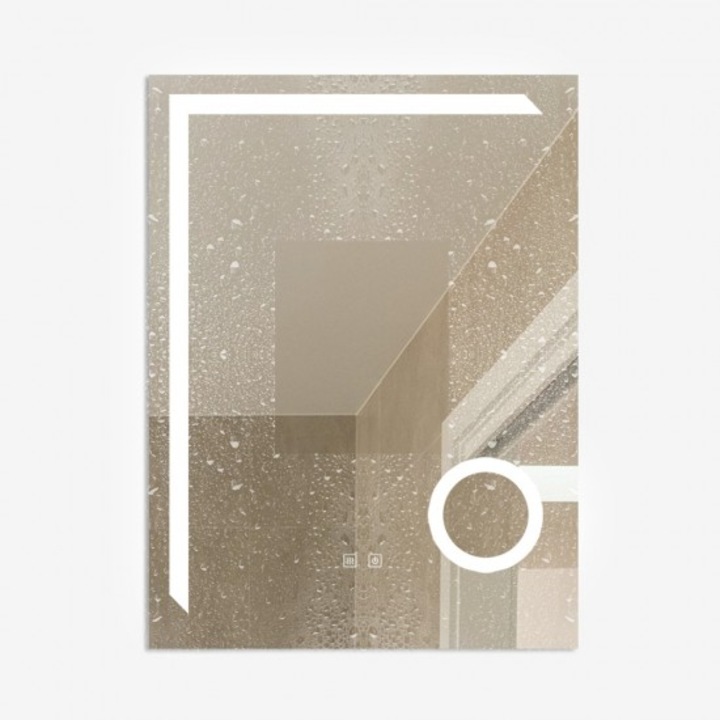 Led-es érintős tükör, páramentesítő funkció, 2 fénytípus, hideg, meleg, 60x80 cm