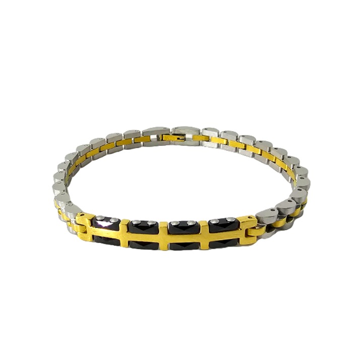 Bratara otel XAY, unisex, ambalata in cutie eleganta, Auriu/Negru/Argintiu, Velve, Lungime 20 cm