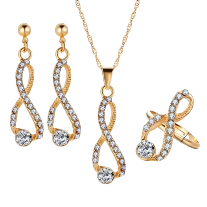 Set colier cu cercei si inel infinit cu cristale