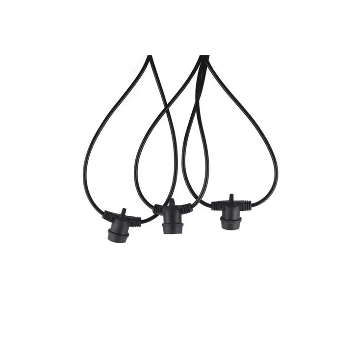 Градински герлянд с фасунги 10 x E27, 10м, 10 x 60W, IP44, Черен, Vito