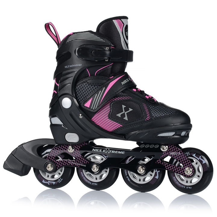 Állítható Görkorcsolya, Nils Extreme, NA9080, Fekete/Rózsaszín, Korcsolya, ABEC-9, PU, S (31-34)