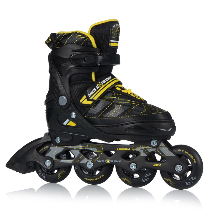 Állítható Görkorcsolya, Nils Extreme, NA11002, Fekete/Sárga, Korcsolya, ABEC-7, PU, L (39-42)