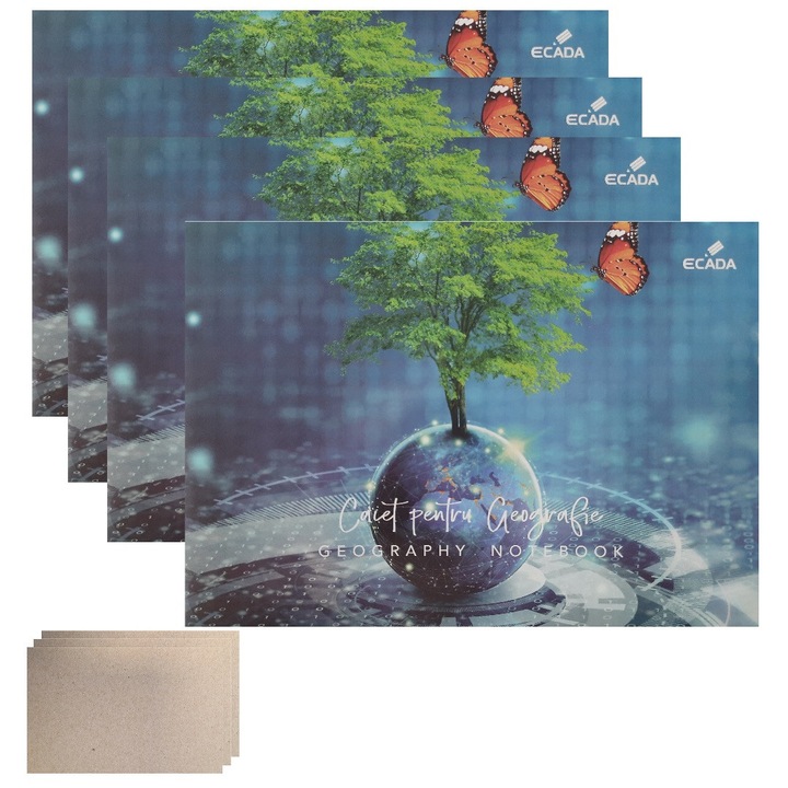 Set 4 caiete geografie, 24 file, 17x24 cm, Ecada + 5 cartonase pentru notite FLR