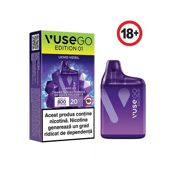 Tigara electronica de unica folosinta, Vuse GO 800 - Grape Ice, 2ml,  20mg/ml nicotina, autonomie pana la 800 pufuri