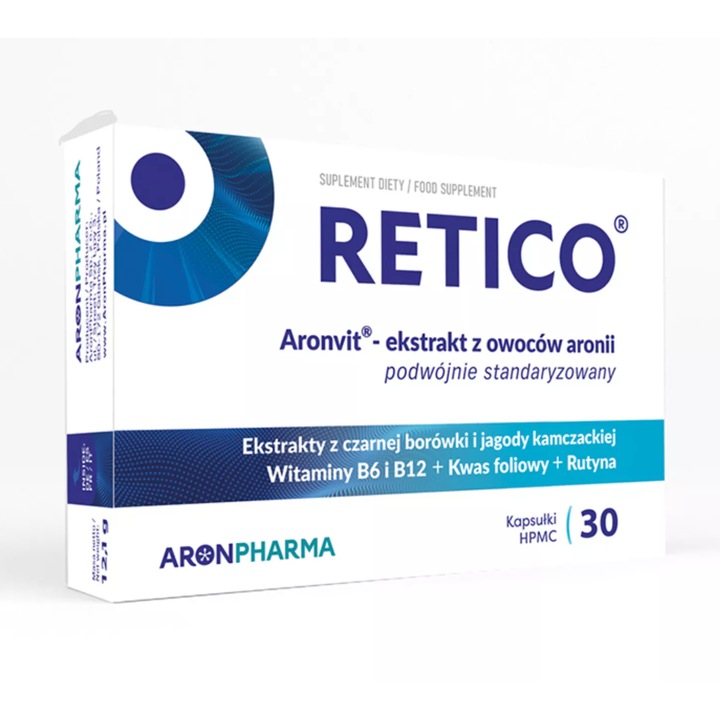 Supliment alimentar, pentru protectia ochilor, Retico®, 30 capsule, cu extract de aronia si afine