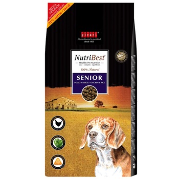 Hrana uscata pentru caini Nutribest Adult 7+, Pui si Orez, 15 kg Hrana uscata pentru caini Nutribest Adult 7+, Pui si Orez, 15 kg