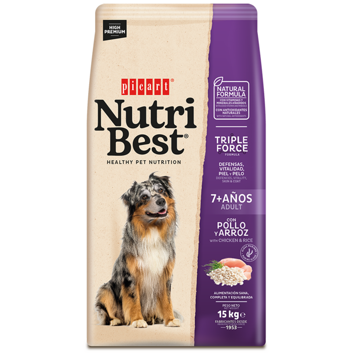 Nutribest Adult 7+ száraz kutyaeledel, Csirke és rizs, 15 kg