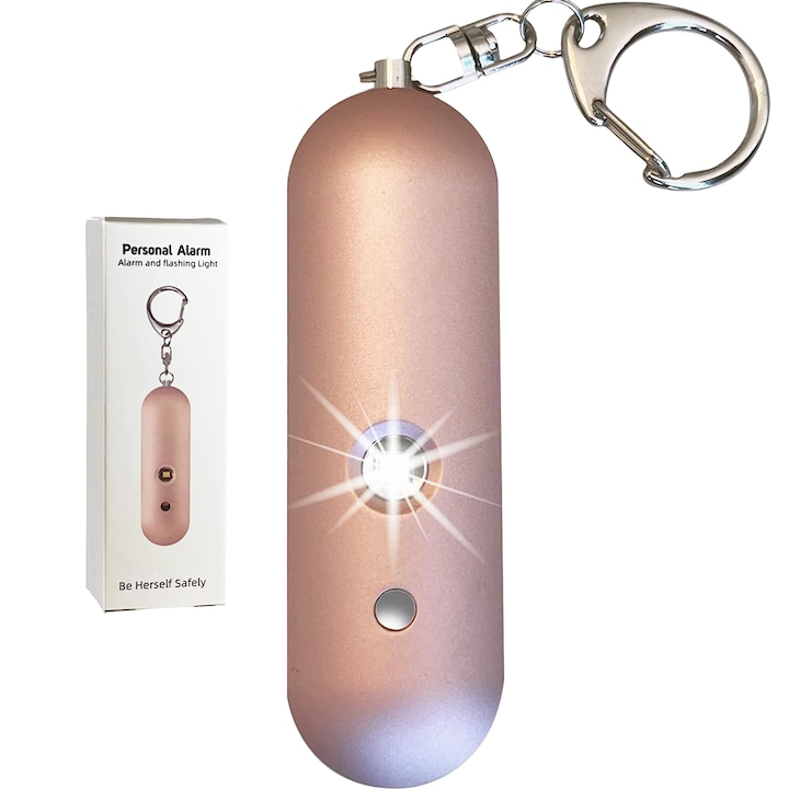 Ключодържател персонална аларма, Vaxiuja, 130dB, IP56, LED светлина, розово