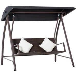 Leagan de gradina cu 3 locuri, ratan PE si metal, cu baldachin si perne detasabile, 198x124x179cm, negru