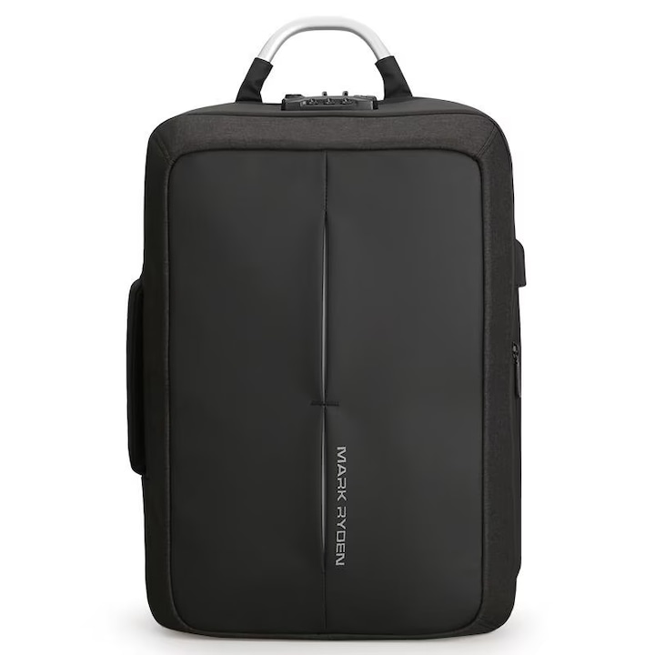 Ghiozdan Mark Ryden, compatibil cu laptop 15.6 inch si tableta 9 inch, port USB, blocare TSA, impermeabil, ergonomic, 18L, antifurt, rezistent la uzura, negru