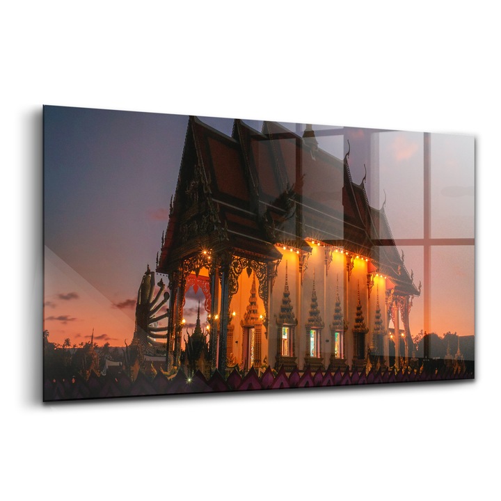 Festmény, Wallfluent, Üveg, Bangkok Temple, Sárga, 140x70 cm
