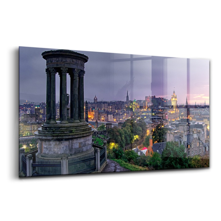 Tablou, Wallfluent, Sticla, Vedere Din Edinburgh De Pe Calton Hill, Violet, 120x60 cm