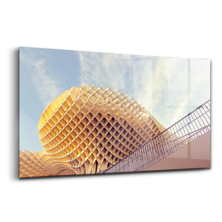 Tablou, Wallfluent, Sticla, Belvedere Din Sevilla, Auriu, 140x70 cm