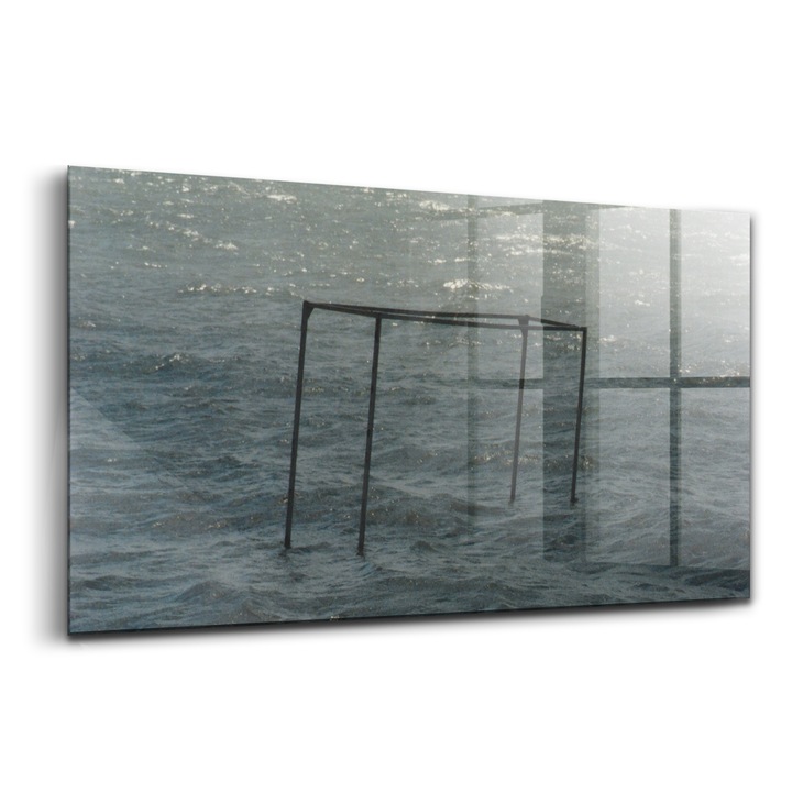 Tablou, Wallfluent, Sticla, Lacul Balaton, Albastru, 140x70 cm