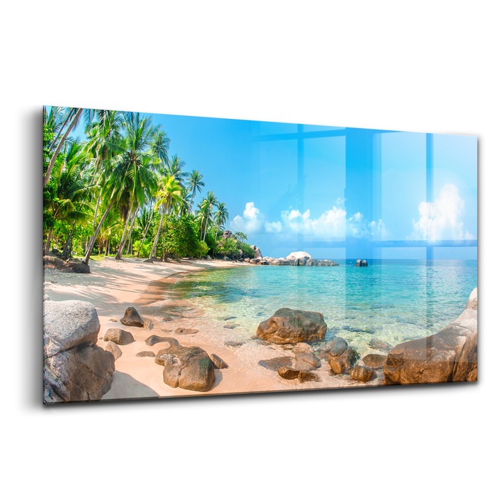 Tablou, Wallfluent, Sticla, Plaja Frumoasa Din Thailanda, Verde, 140x70 cm