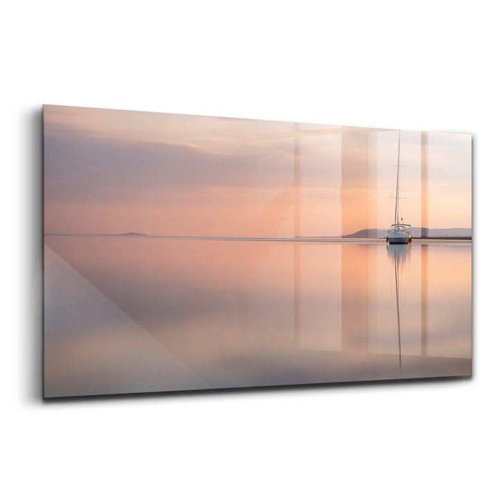 Tablou, Wallfluent, Sticla, Lacul Balaton Sua, Portocaliu, 140x70 cm