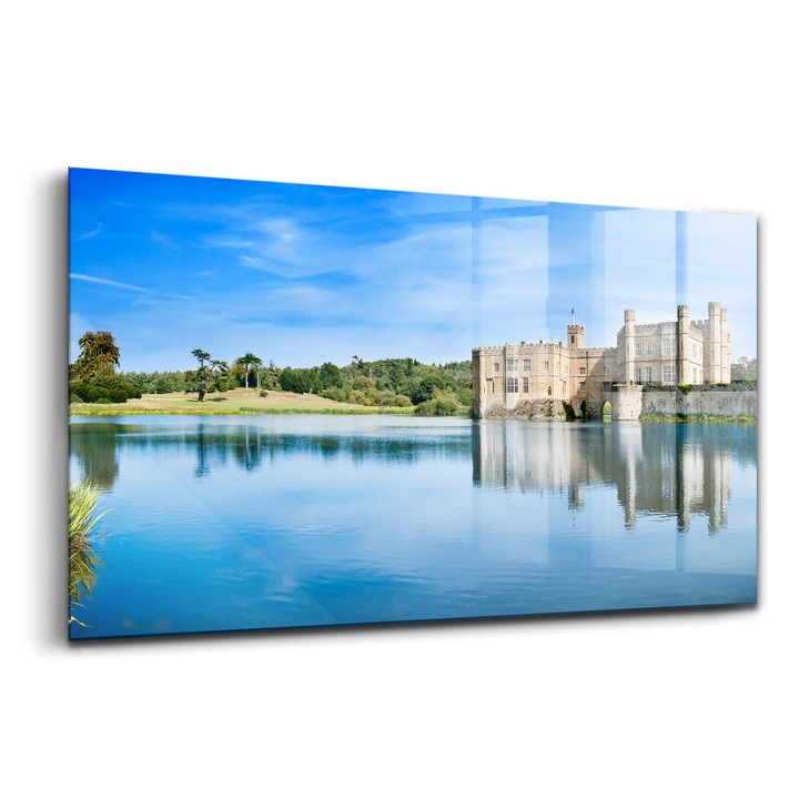 Tablou, Wallfluent, Sticla, Castelul Leeds Anglia, Albastru, 140x70 cm