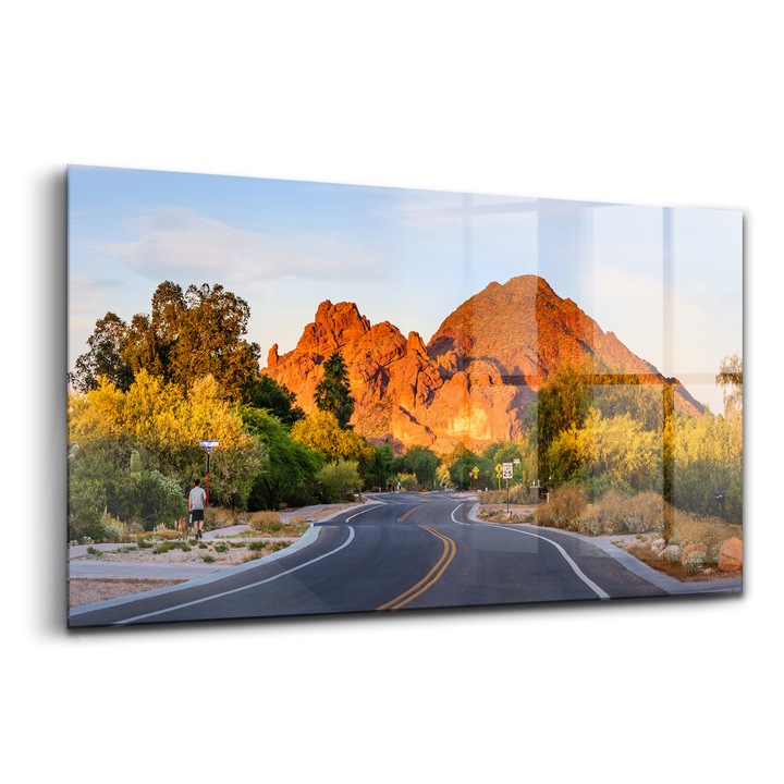 Tablou, Wallfluent, Sticla, Vedere La Muntele Camelback, Portocaliu, 140x70 cm