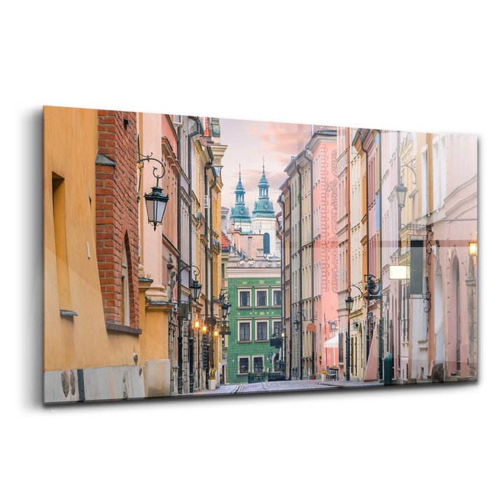 Festmény, Wallfluent, Üveg, Varsó óvárosa, Zöld, 140x70 cm