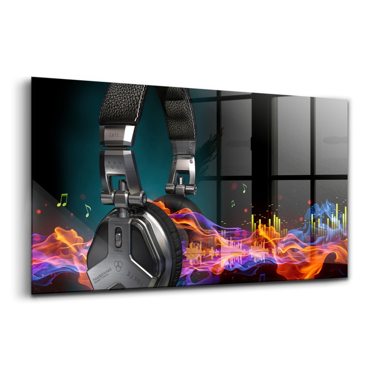 Tablou, Wallfluent, Sticla, Casti Si Unde Sonore, Multicolor, 140x70 cm