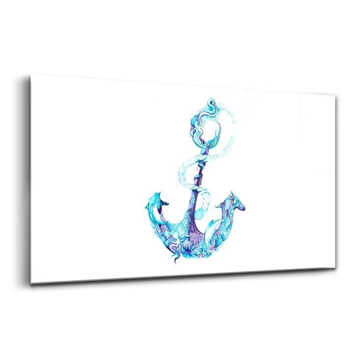 Tablou, Wallfluent, Sticla, Ancora De Mare, Albastru, 140x70 cm