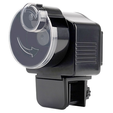 Hranitor automat pentru pesti, Amtok, Pe baterii, sistem de anti-infundare, plastic, 11x10x7.5cm, Negru