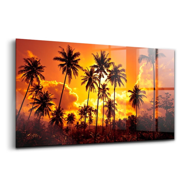 Tablou, Wallfluent, Sticla, Palmieri Thailanda Plaja Klong Prao, Portocaliu, 140x70 cm