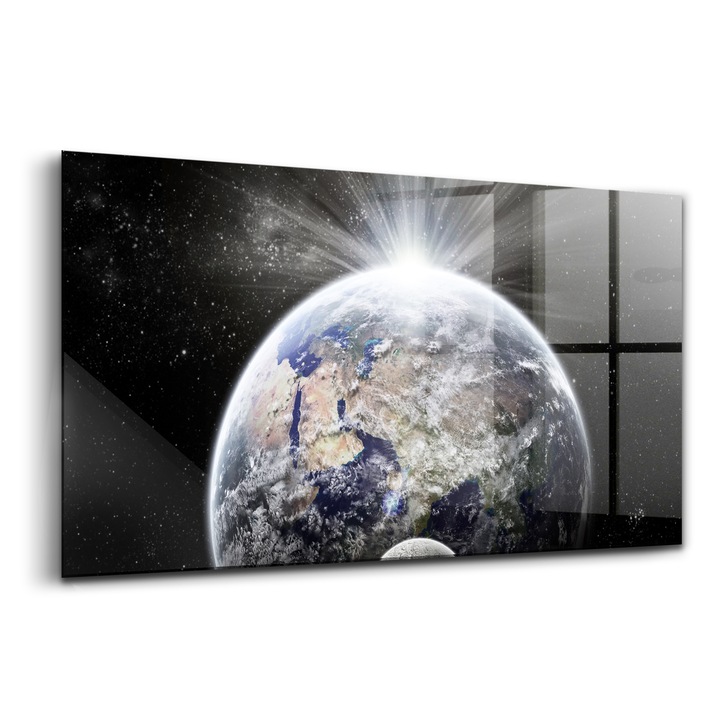 Tablou, Wallfluent, Sticla, Pamant Si Luna, Negru, 140x70 cm