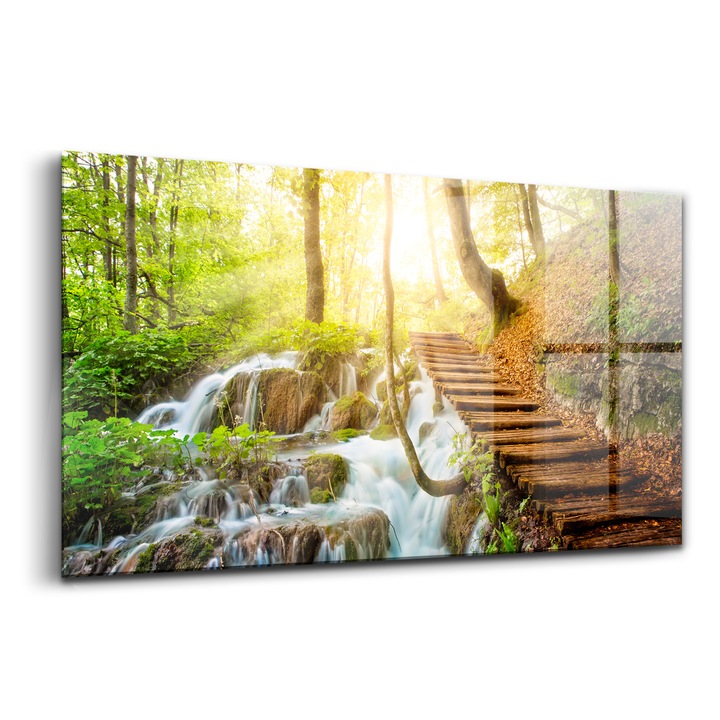 Tablou, Wallfluent, Sticla, Paraul De Padure, Verde, 140x70 cm