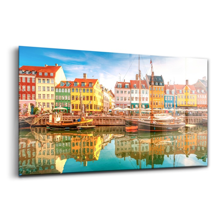 Tablou, Wallfluent, Sticla, Orasul De Langa Apa, Multicolor, 140x70 cm