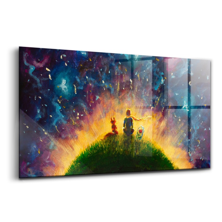 Tablou, Wallfluent, Sticla, Ilustratie Abstracta Micul Print, Verde, 140x70 cm