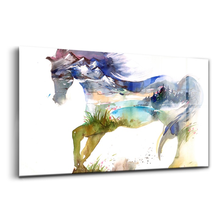 Tablou, Wallfluent, Sticla, Cal De Munte, Albastru, 140x70 cm