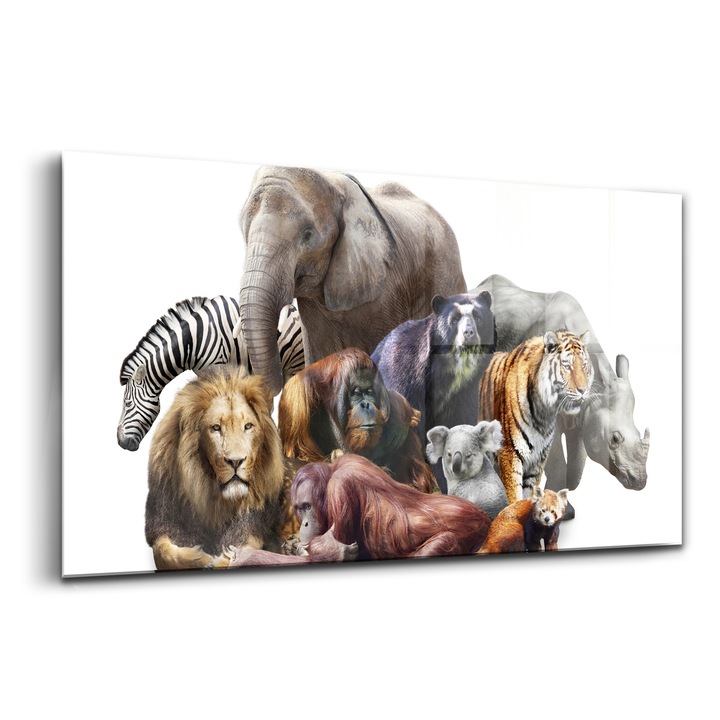 Tablou, Wallfluent, Sticla, Animale Salbatice, Alb, 140x70 cm