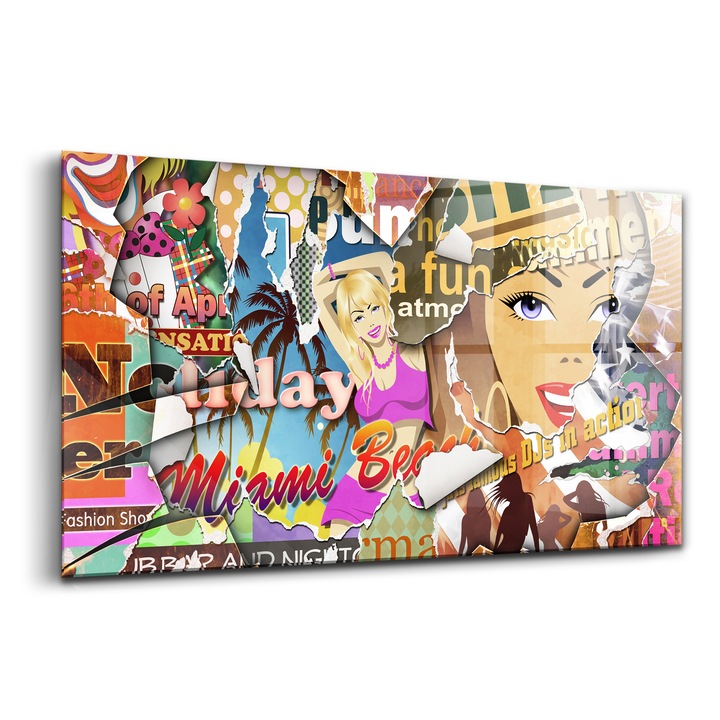 Tablou, Wallfluent, Sticla, Carte Postala De Vacanta, Multicolor, 140x70 cm