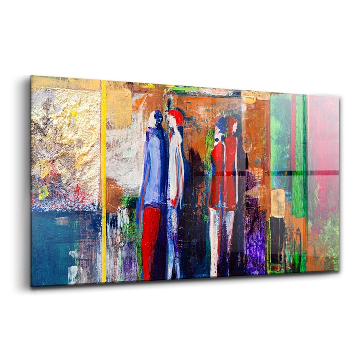 Tablou, Wallfluent, Sticla, Oameni Pictura Arta, Multicolor, 140x70 cm