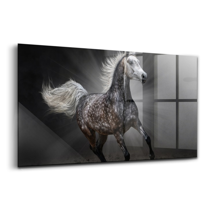 Tablou, Wallfluent, Sticla, Cal In Galop, Negru, 140x70 cm