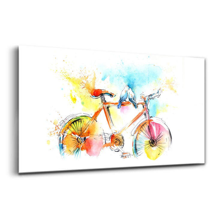 Tablou, Wallfluent, Sticla, Bicicleta Pictata, Albastru, 140x70 cm