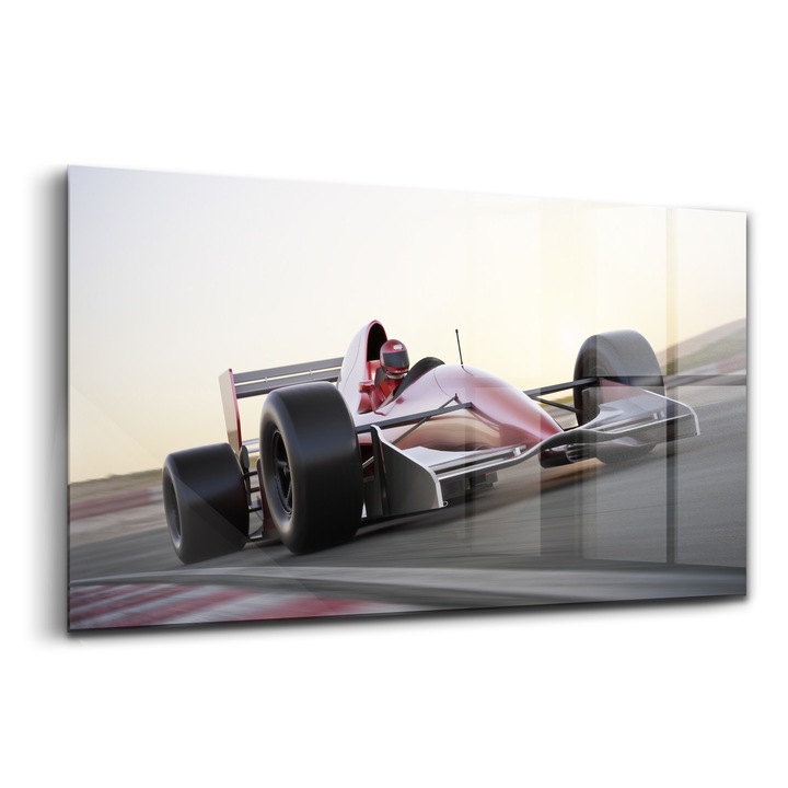 Tablou, Wallfluent, Sticla, Masina Sport De Curse, Rosu, 140x70 cm