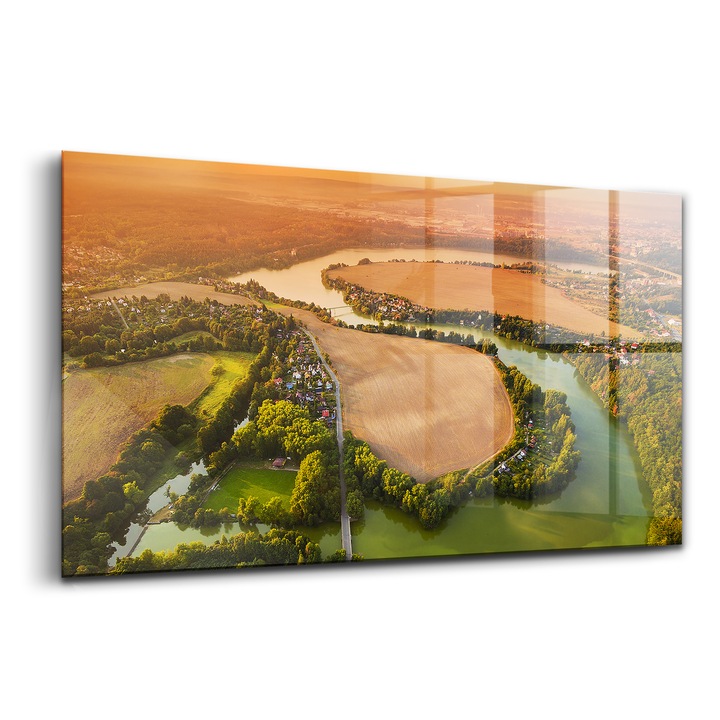 Tablou, Wallfluent, Sticla, Valea Ceha Plzeň Litice, Portocaliu, 120x60 cm