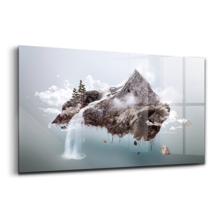 Tablou, Wallfluent, Sticla, Cascada Insula Plutitoare, Maro, 140x70 cm