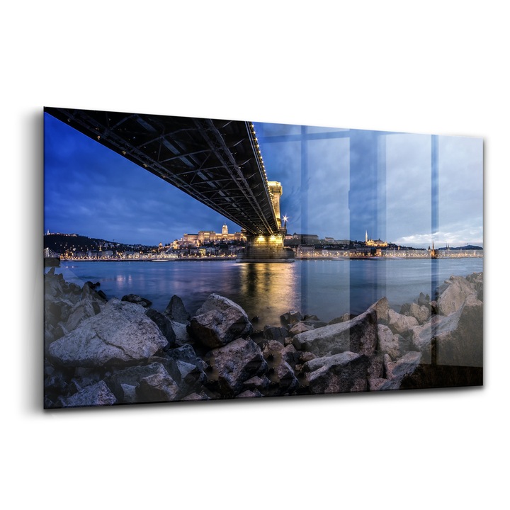 Tablou, Wallfluent, Sticla, Malul Stancos Sub Pod, Albastru, 120x60 cm