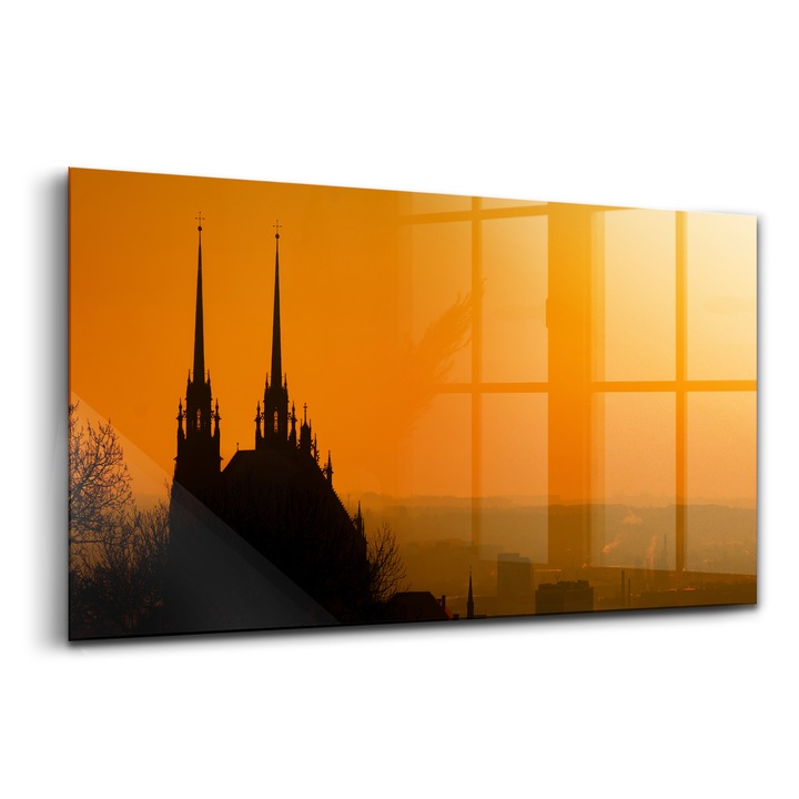 Tablou, Wallfluent, Sticla, Vedere La Catedrala Brno, Galben, 120x60 cm