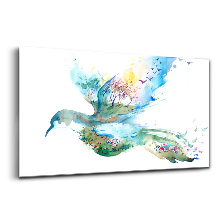 Tablou, Wallfluent, Sticla, Abstractie Se Apropie Primavara, Albastru, 140x70 cm