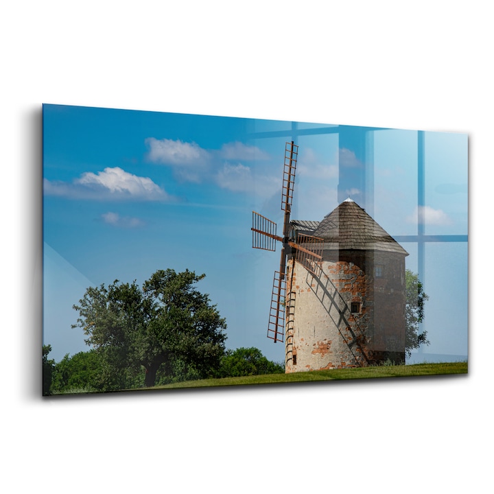 Tablou, Wallfluent, Sticla, Moara De Vant Din Moravia, Verde, 120x60 cm