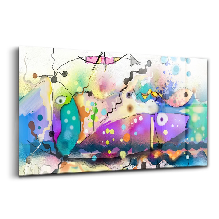 Tablou, Wallfluent, Sticla, Imagine Cu Pesti In Mare, Roz, 140x70 cm