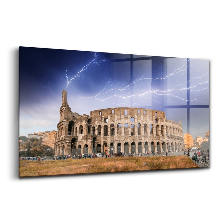 Tablou, Wallfluent, Sticla, Furtuna In Colosseum, Albastru, 140x70 cm