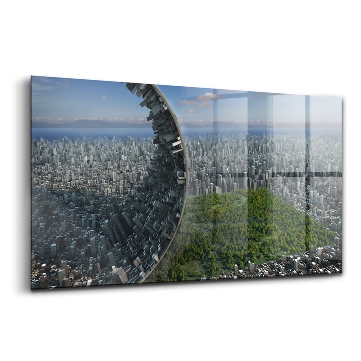 Tablou, Wallfluent, Sticla, Rezumat Central Park, Gri, 140x70 cm