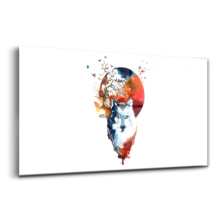 Tablou, Wallfluent, Sticla, Varcolac Luna Plina Si Luna, Portocaliu, 140x70 cm