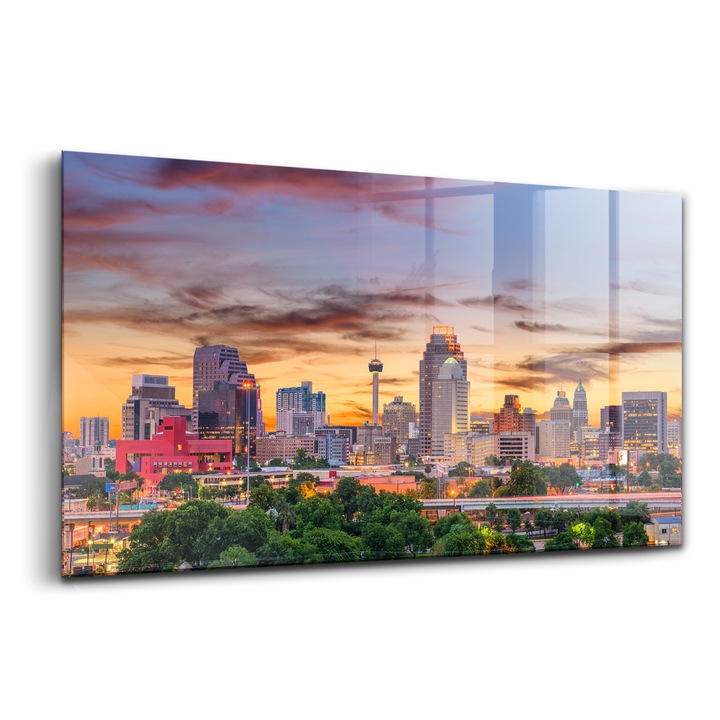 Tablou, Wallfluent, Sticla, San Antonio La Apus, Galben, 140x70 cm