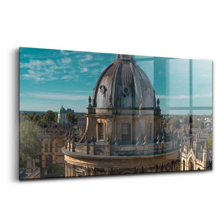 Tablou, Wallfluent, Sticla, Biblioteca Din Oxford Anglia, Albastru, 120x60 cm